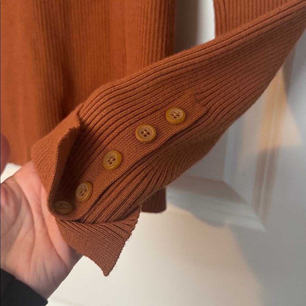 Anthropologie Maeve Button-Sleeve Turtleneck size M pecan brown long sleeve - Picture 4 of 6